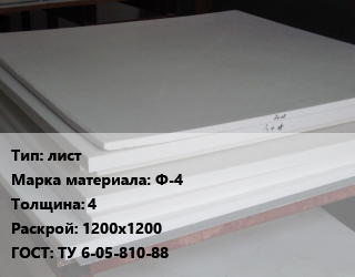 Фторопласт плита лист Ф-4 s=4 1200х1200 ТУ 6-05-810-88, кг цена от 621 Тг / кг, где купить, условия доставки в Кызылорде и Кызылординской области